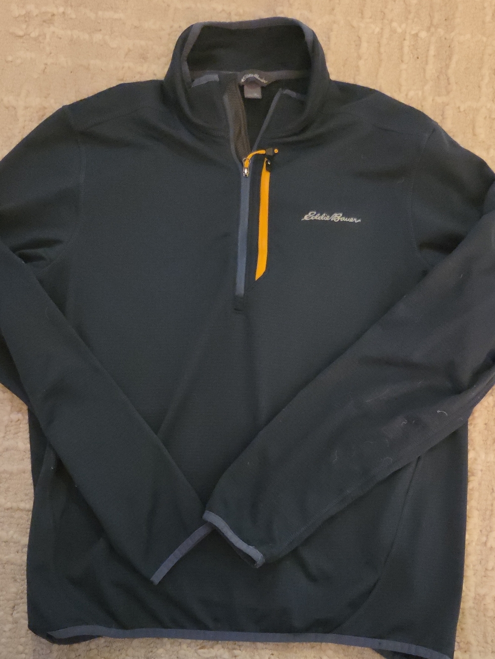 Eddie Bauer Navy Half-Zip Performance Pullover with Yellow Trim, M